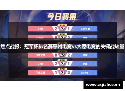 焦点战报：冠军杯排名赛惠州电竞vs太原电竞的关键战较量